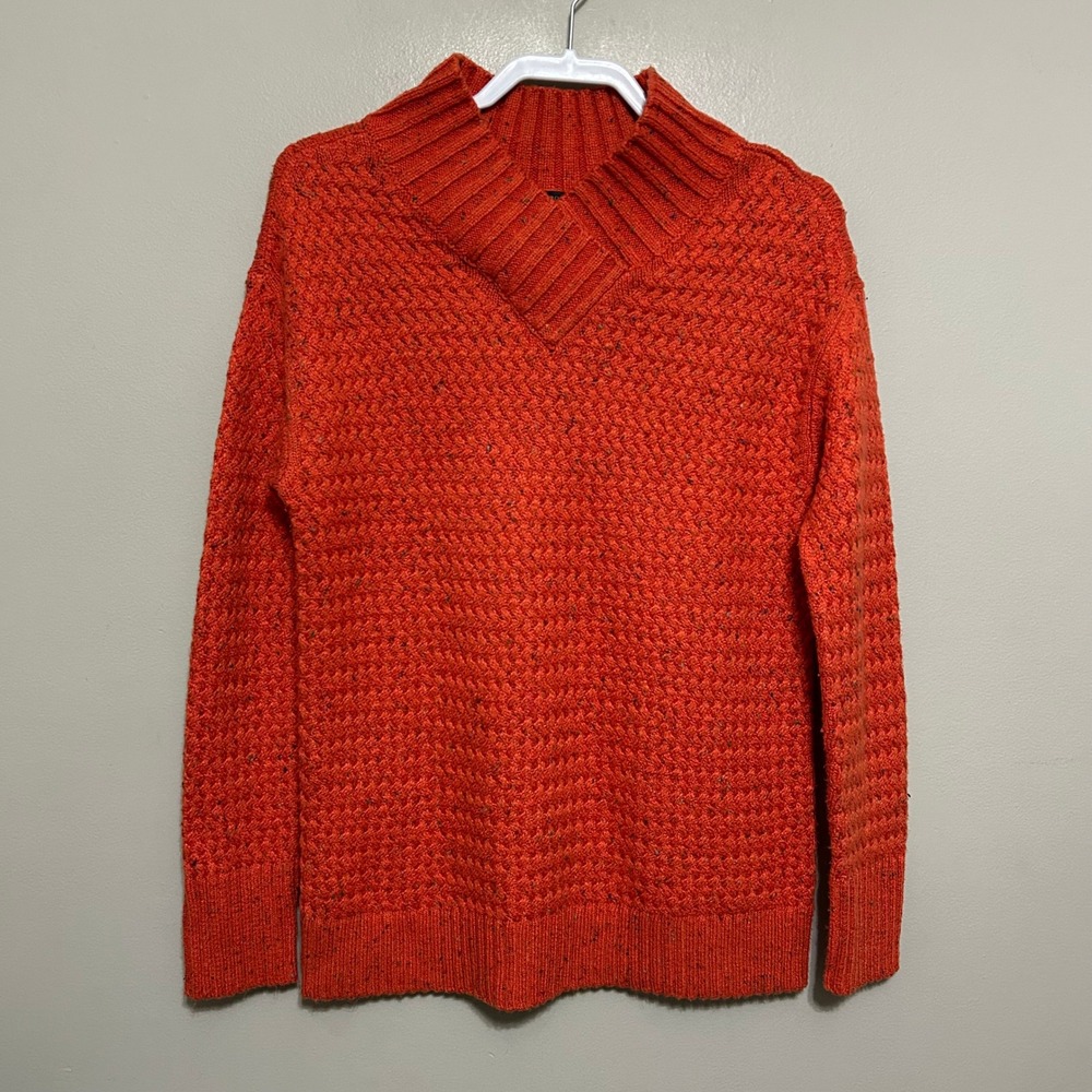 Talbots Sweater S Orange Split Mock Neck Birdseye Textured Knit Autumn Cozy - Picture 1 of 9